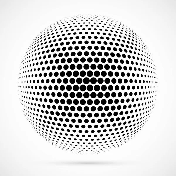 3D vektör noktalı resim küre beyaz. Noktalı küresel arka plan. Gölge logo şablonu. Beyaz arka plan üzerinde izole noktalar.