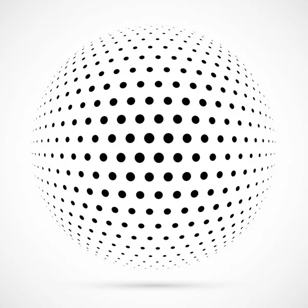 Witte 3D-vector halftone gebied. Gestippelde sferische achtergrond. Logo sjabloon met schaduw. Stippen geïsoleerd op de witte achtergrond. — Stockvector