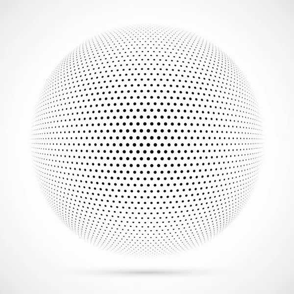 White 3D vector halftone sphere.Dotted spherical background.Logo template with shadow.Dots isolated on the white background. — Stock Vector