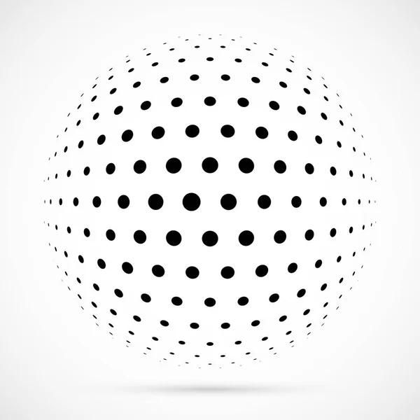 Fehér 3d vector félárnyék gömb. Pontozott gömb alakú háttér. Logó sablon árnyék. Pontok elszigetelt fehér background. — Stock Vector