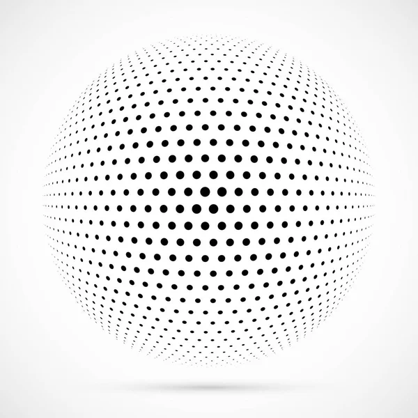 3D vektör noktalı resim küre beyaz. Noktalı küresel arka plan. Gölge logo şablonu. Beyaz arka plan üzerinde izole noktalar.