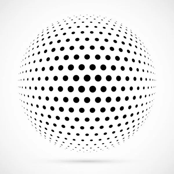 Fehér 3d vector félárnyék gömb. Pontozott gömb alakú háttér. Logó sablon árnyék. Pontok elszigetelt fehér background. — Stock Vector