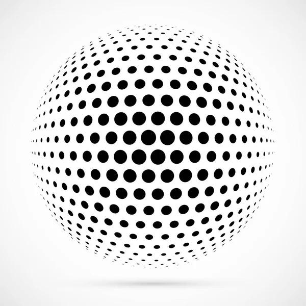 Witte 3D-vector halftone gebied. Gestippelde sferische achtergrond. Logo sjabloon met schaduw. Stippen geïsoleerd op de witte achtergrond. — Stockvector