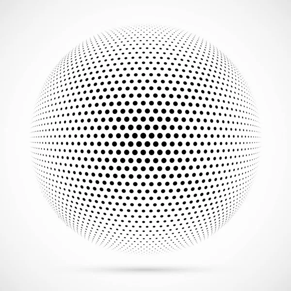 3D vektör noktalı resim küre beyaz. Noktalı küresel arka plan. Gölge logo şablonu. Beyaz arka plan üzerinde izole noktalar.