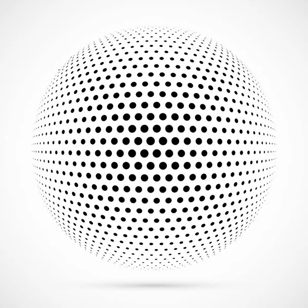3D vektör noktalı resim küre beyaz. Noktalı küresel arka plan. Gölge logo şablonu. Beyaz arka plan üzerinde izole noktalar.