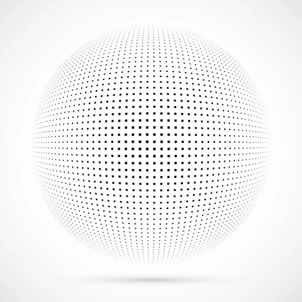 3D vektör noktalı resim küre beyaz. Noktalı küresel arka plan. Gölge logo şablonu. Beyaz arka plan üzerinde izole noktalar.