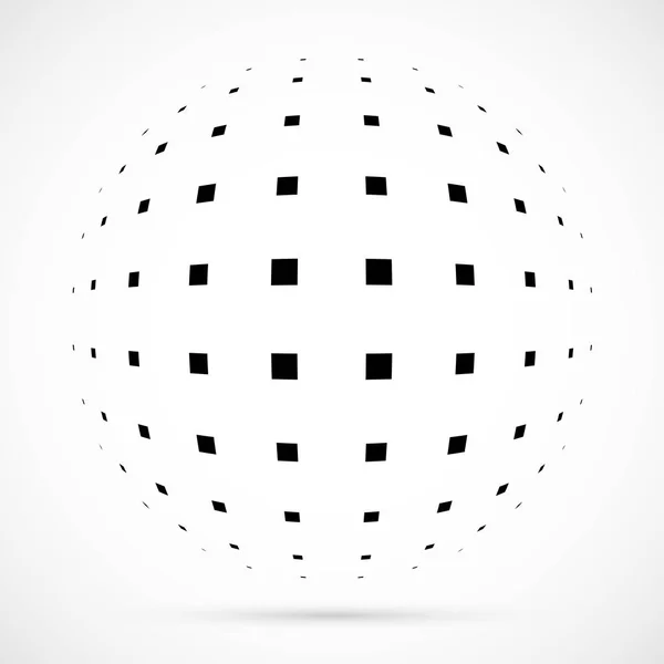 White 3D vector halftone sphere.Dotted spherical background.Logo template with shadow.Dots isolated on the white background. — Stock Vector