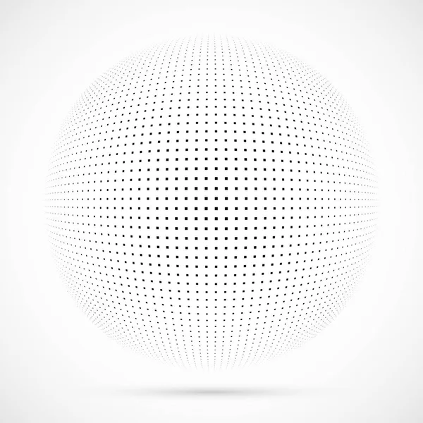 White 3D vector halftone sphere.Dotted spherical background.Logo template with shadow.Dots isolated on the white background. — Stock Vector