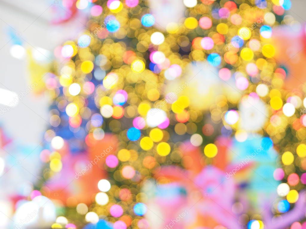 bokeh from shooting table tennis lights colorful lighting, blue red green orange black white yellow color blurred of background, Merry Christmas Day