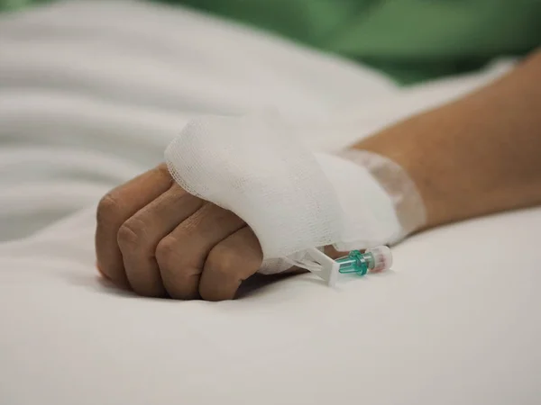 Patients Sleep Bed Ward Set Saline Solution Female Hand Hospital — Stock Photo, Image