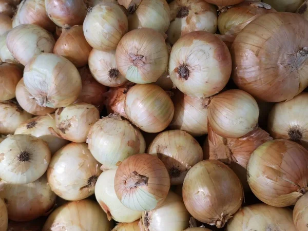 Cebollas Vegetales Apilan Cesta Para Venta Mercado — Foto de Stock