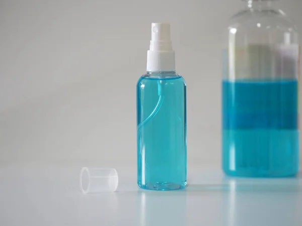 Alcoholic Percent Clear Plastic Bottle Spray Hand Sanitizer Pink Background — Stock Photo, Image