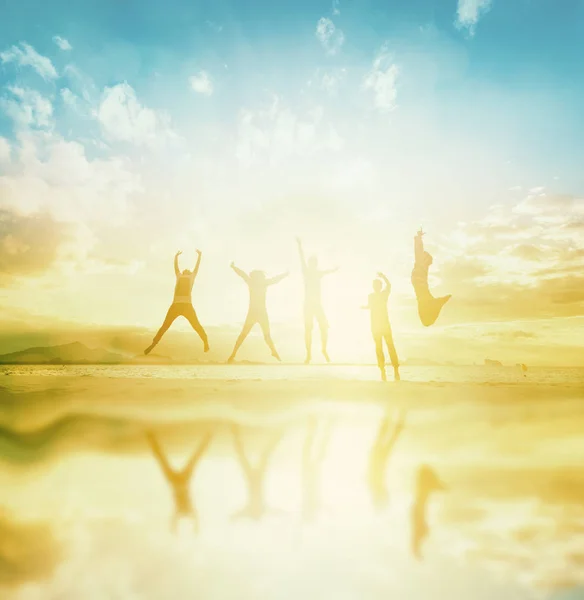 Silhouette International Cheering New Generation Jump Beautiful Background Concept Color Royalty Free Stock Photos