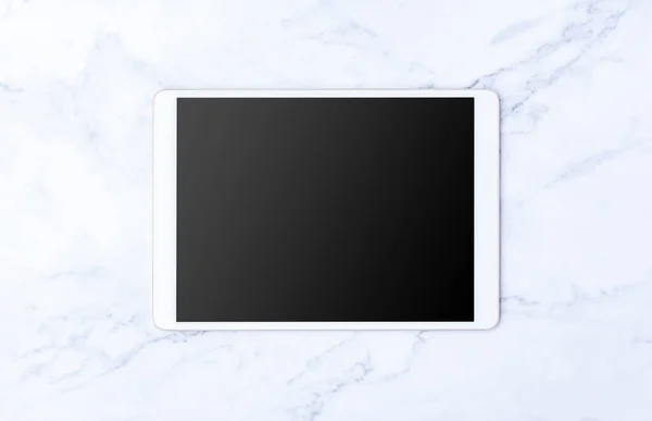 Vintage Tablet Mockup Flat Lag Oude Witte Marmeren Tafel Bovenaanzicht — Stockfoto