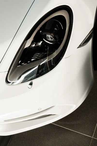 Kyiv Ukraine October 2019 Close Headlight Luxury White Porshe — Stock Photo, Image