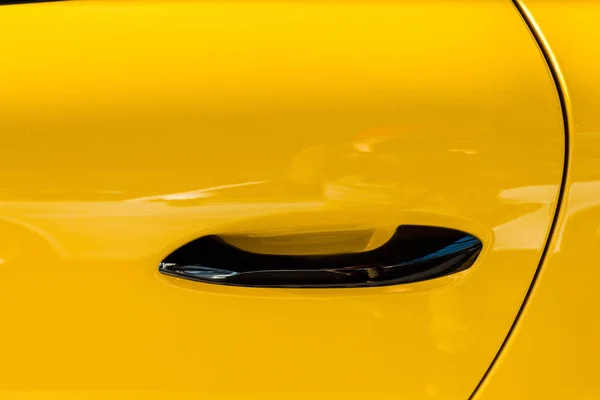Kyiv Ukraine October 2019 Close Car Handle Luxury Yellow Porshe — Stock Photo, Image