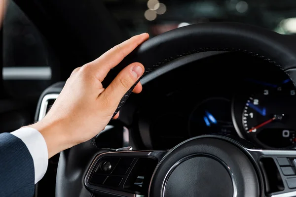 Kyiv Ukraine October 2019 Cropped View Man Touching Steering Wheel — Stock Photo, Image