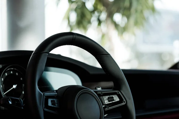 Kyiv Ukraine October 2019 Buttons Black Leather Steering Wheel Modern — Stock Photo, Image