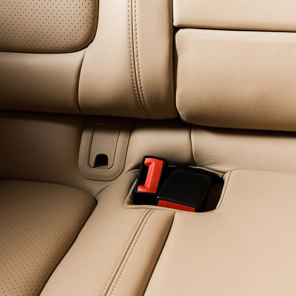 KYIV, UKRAINE - OCTOBER 7, 2019: beige car seat in new luxury porshe 