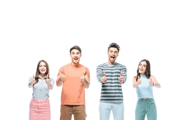 Excited Friends Screaming Showing Thumbs Isolated White — Stock Photo, Image