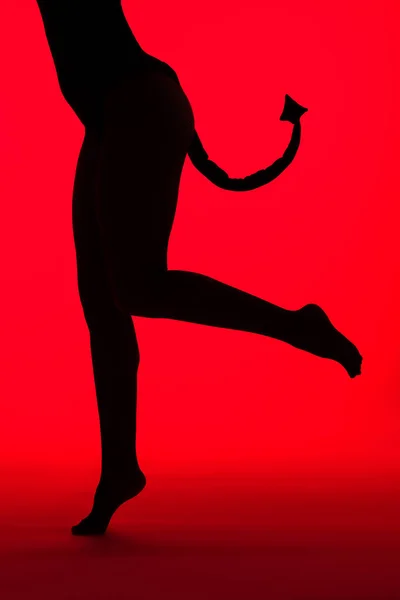 Cropped View Silhouette Sexy Girl Devil Costume Isolated Red — Stock Photo, Image