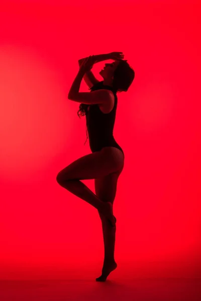 Silhouette Passionate Sexy Young Woman Isolated Red — Stock Photo, Image