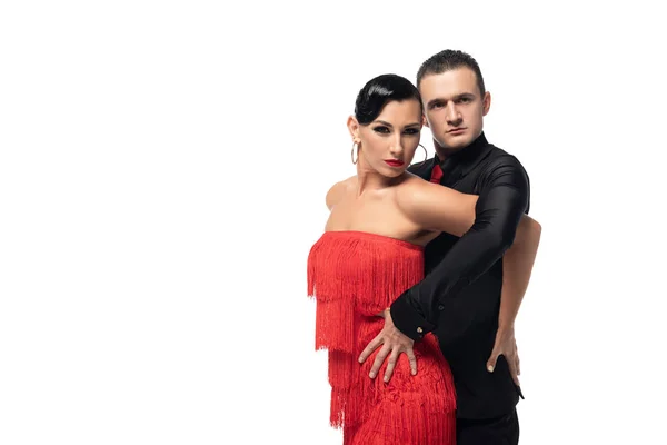 Dos Bailarines Elegantes Sensuales Mirando Cámara Mientras Realizan Tango Aislado —  Fotos de Stock