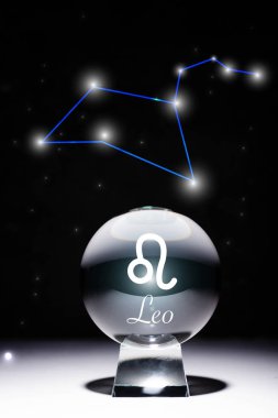 crystal ball with Leo zodiac sign isolated on black with constellation clipart
