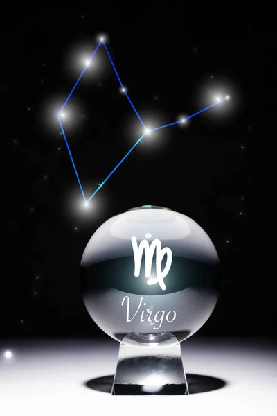 Bola Cristal Com Signo Zodíaco Virgem Isolado Preto Com Constelação — Fotografia de Stock