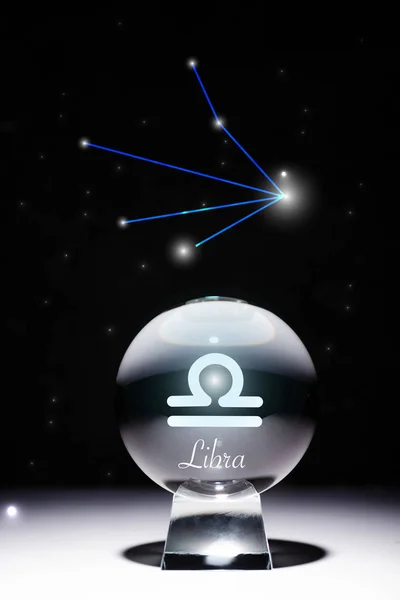 Kristall Boll Med Libra Zodiac Tecken Isolerad Svart Med Konstellation — Stockfoto