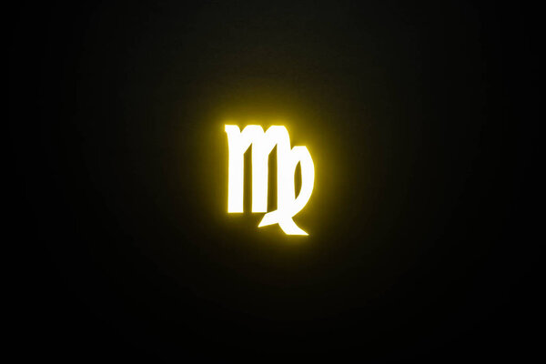 yellow illuminated Virgo zodiac sign on black background