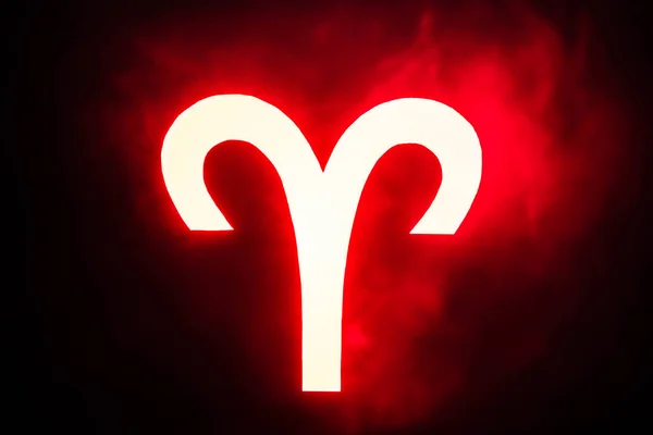 Red Illuminated Aries Zodiac Sign Smoke Background — Stock Photo, Image