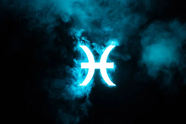 Μπλε Φωτίζεται Pisces Zodiac Υπογράψει Καπνό Στο Παρασκήνιο — Φωτογραφία Αρχείου