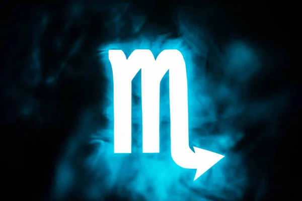 Blue Illuminated Scorpio Zodiac Sign Smoke Background — Stock Photo, Image