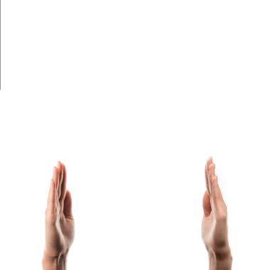 cropped view of woman with raised hands isolated on white  clipart