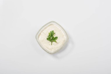 Top view of traditional greek tzatziki sauce on white background clipart