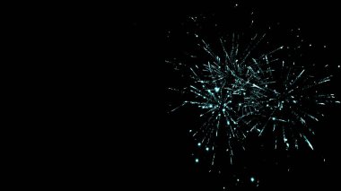 green festive traditional fireworks in night sky, isolated on black clipart