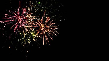 colorful traditional fireworks in night sky, isolated on black clipart