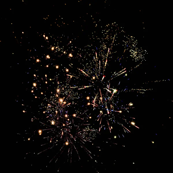 Golden Traditional Fireworks Night Sky Isolated Black — Stock Photo, Image