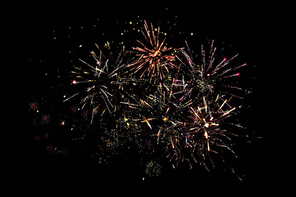 Traditional Festive Fireworks Dark Night Sky Isolated Black — Stock Photo, Image