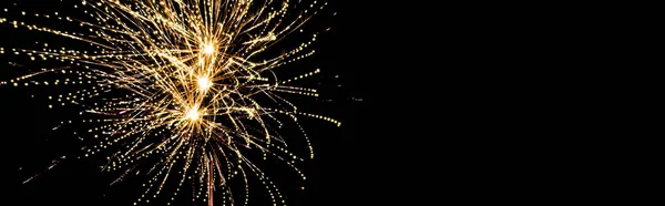 Panoramic Shot Golden Festive Fireworks Night Sky Isolated Black — Stock Photo, Image