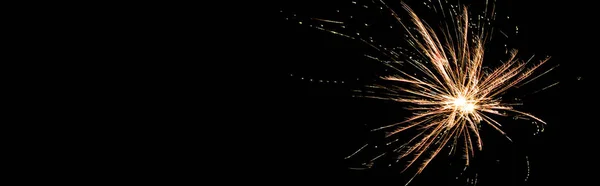 Panoramic Shot Orange Festive Firework Party Isolated Black — Stock Photo, Image