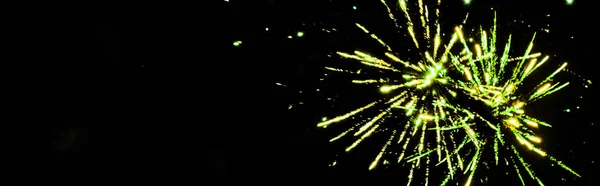 Panoramic Shot Green Festive Fireworks Party Isolated Black — Stock Photo, Image