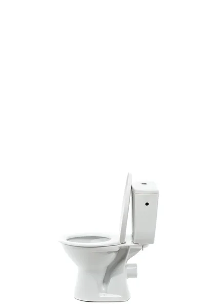 Zijaanzicht Van Moderne Keramische Schone Toiletpot Geïsoleerd Wit — Stockfoto