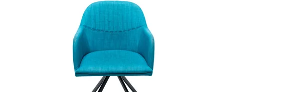 Comfortabele Blauwe Moderne Fauteuil Geïsoleerd Wit Panoramisch Schot — Stockfoto