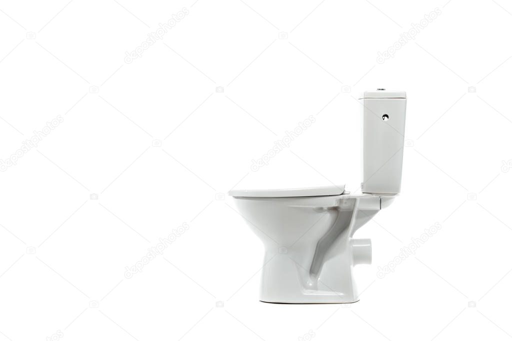 side view of modern ceramic clean toilet bowl isolated on white