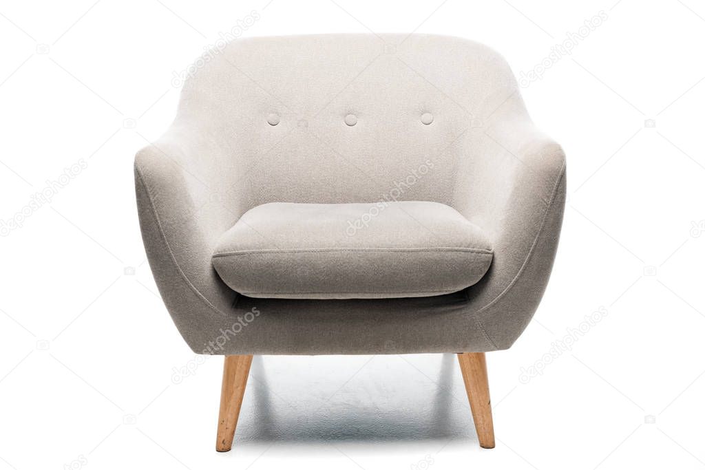 comfortable grey modern armchair on white