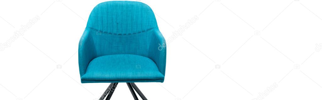 comfortable blue modern armchair isolated on white, panoramic shot