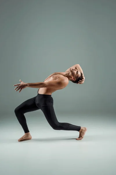 Side View Handsome Dancer Closed Eyes Black Leggings Dancing Contemporary — Stock Photo, Image