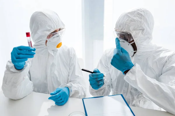 Scientist Holding Dna Test Talking African American Colleague — Stock Photo, Image